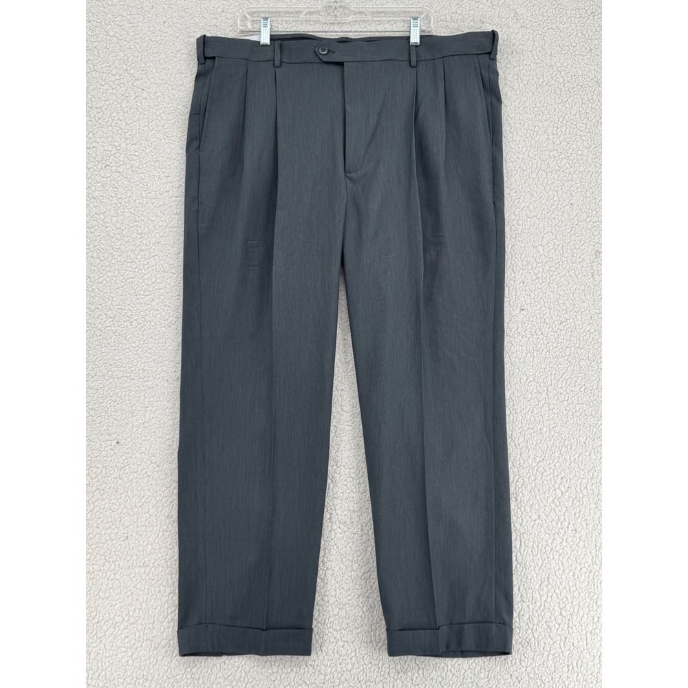 Savane Sharkskin Dress Pants Men Size  42x30 Charcoal Gray Pleated Comfort Waist